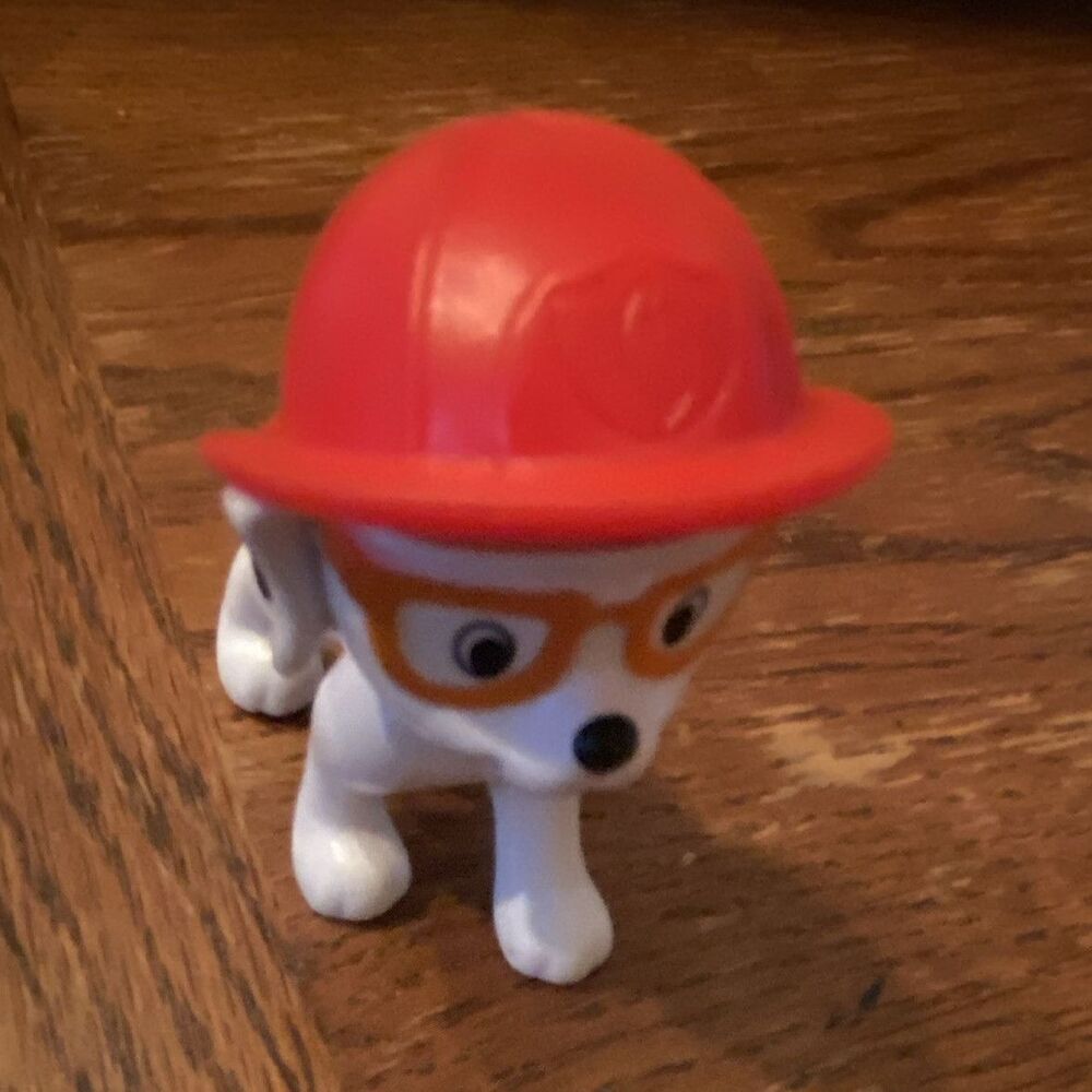 Paw Patrol Marshall Dog Figurine Plastic White w/ Red Helmet Orange Goggles